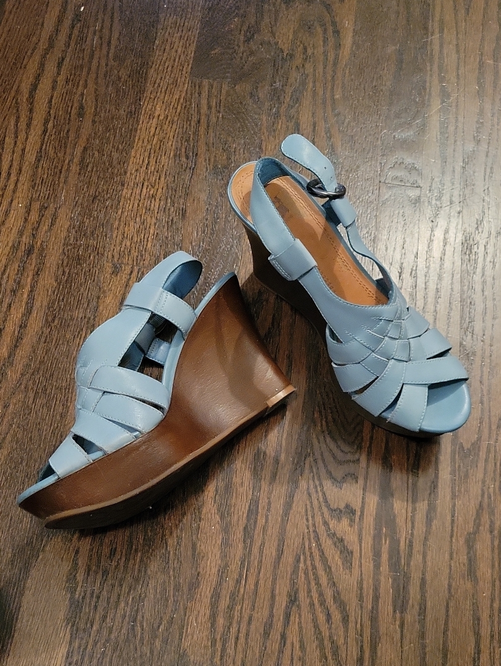 Light Blue GIANNI BINI Wedge Sandals - Women's Strappy Slingback Wedges